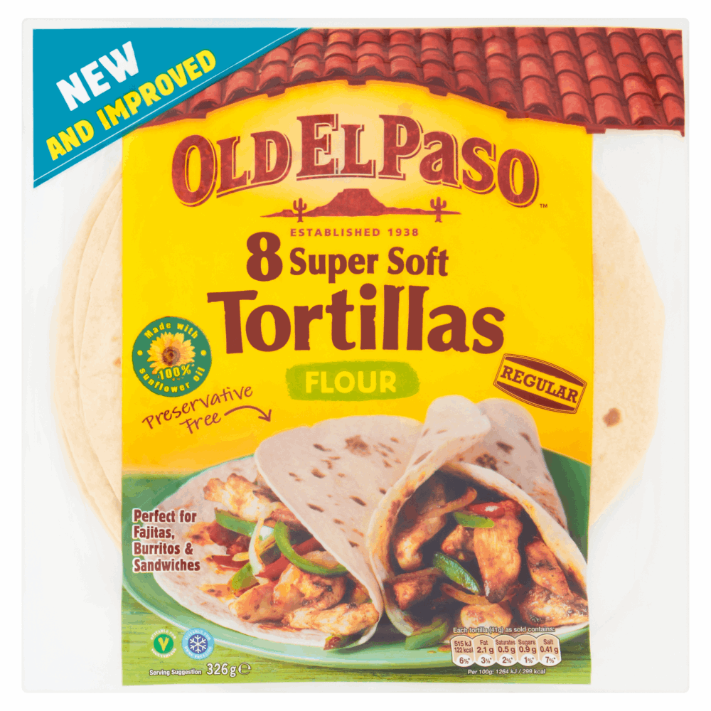 Old El Paso 8 Regular Super Soft Flour Tortillas 326g by British Store Online
