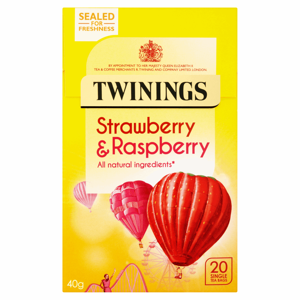 Twinings Strawberry & Raspberry 20 Single Tea Bags 40g by British Store