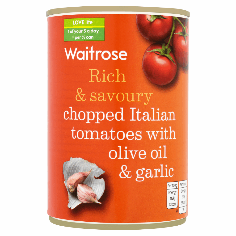 Waitrose Chopped Italian Tomatoes with Olive Oil & Garlic 400g by