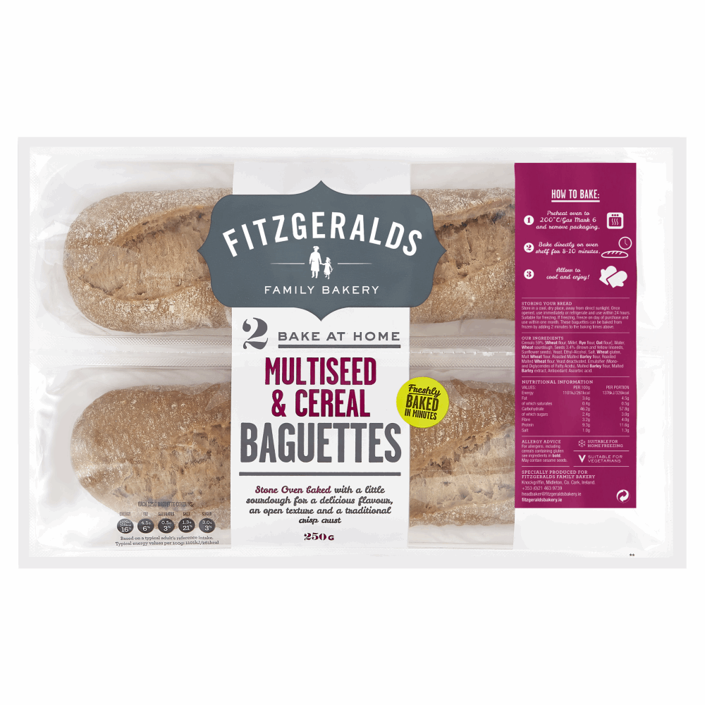 Fitzgeralds Family Bakery 2 Bake at Home Multiseed & Cereal Baguettes