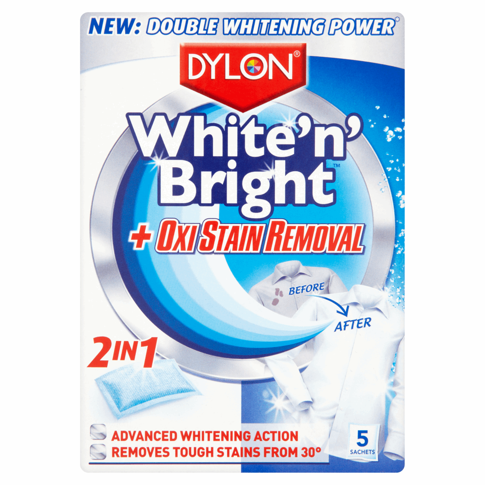 Dylon White 'N' Bright + Oxi Stain Removal 2 in 1 5 x 30g (150g) by