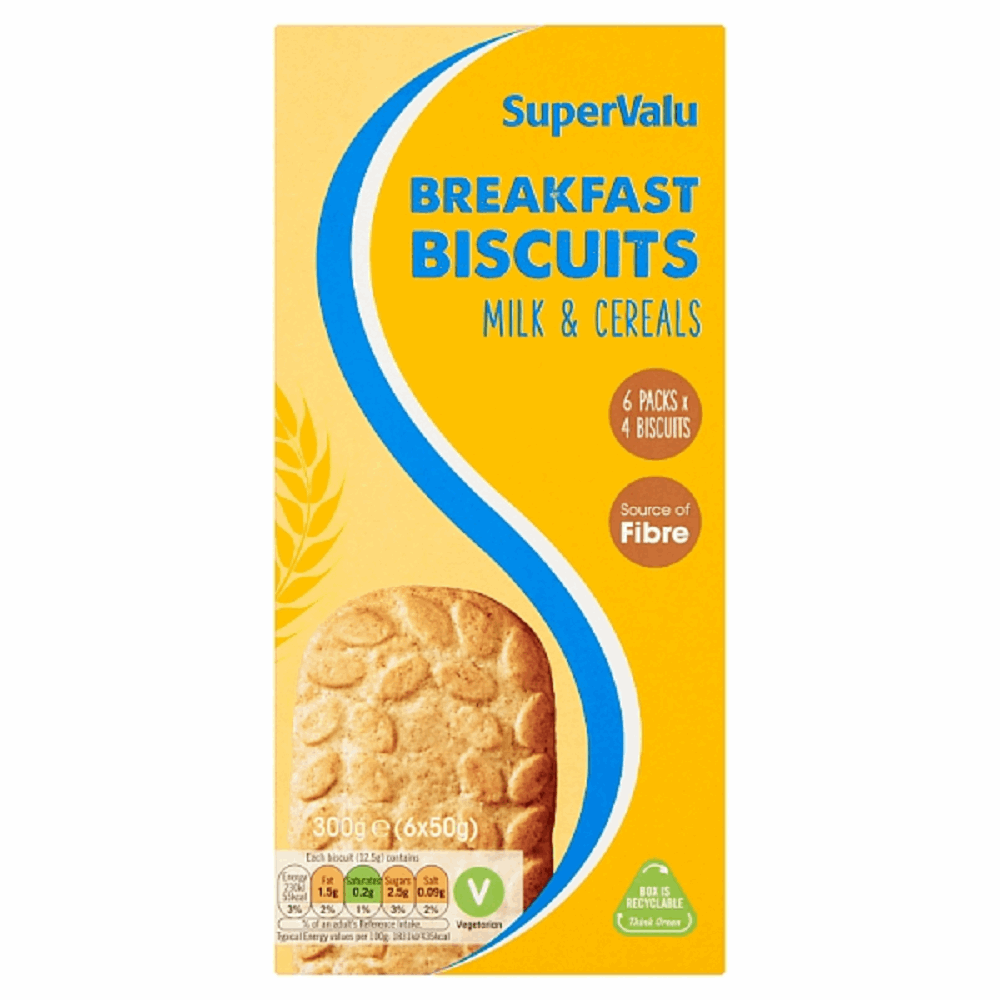 SuperValu Breakfast Biscuits Milk & Cereal Bars 6 x 4 Piece Pack 300g
