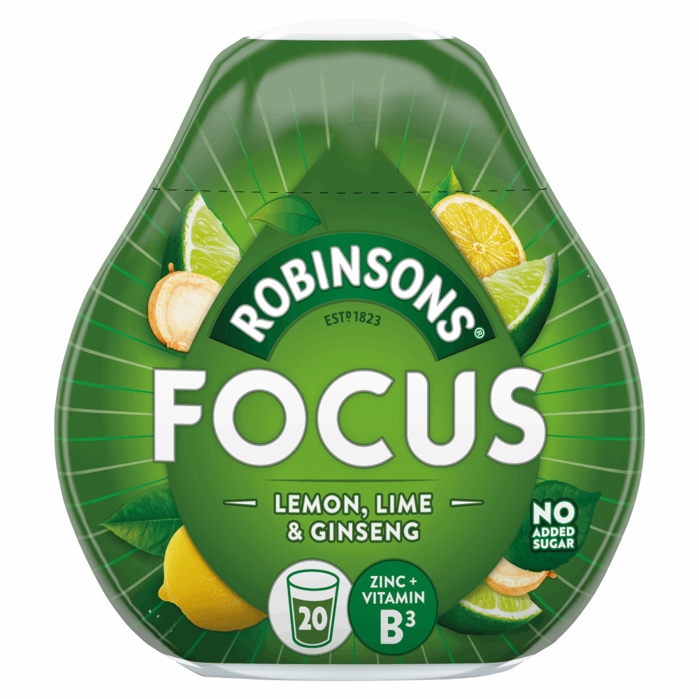 Robinsons Focus, Benefit Drops Lemon, Lime & Ginseng, with vitamin B3