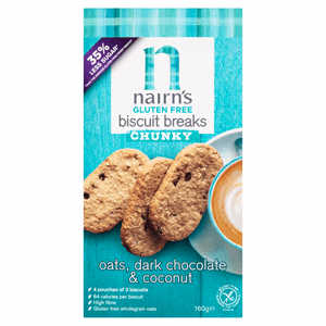 Nairn's Gluten Free Biscuit Breaks Chunky Oats, Dark Chocolate & Coconut 160g Image