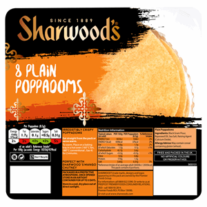 Sharwood's 8 Plain Poppadoms Image