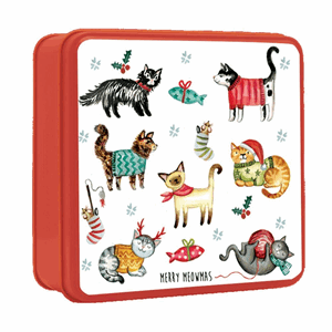 Grandma Wild's Embossed Merry Meowmas Tin Stem Ginger & Lemon and Clotted Cream Chocolate Chip Shortbread Biscuits 160g Image