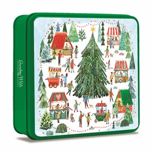 Grandma Wild's Embossed Christmas Village Market Tin with Stem Ginger Biscuits & Clotted Cream & Choc Chip Shortbread Biscuits 160g Image