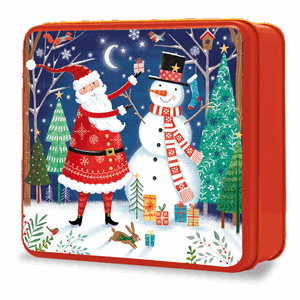 Grandma Wild's Embossed Santa and Snowman Character Tin with Stem Ginger Biscuits & Clotted cream & Chop Chip Biscuits 160g Image