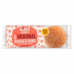 Baker Street 6 Original Burger Buns with Sesame Seeds Pre-Sliced Image