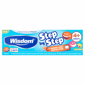 Wisdom Step by Step Mild Mint Fluoride Toothpaste 1450ppmF 4+ Years 75ml Image