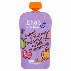 Ella's Kitchen Organic Sweet Potatoes, Pumpkin, Apples and Blueberries Baby Pouch 4+ Months 120g Image