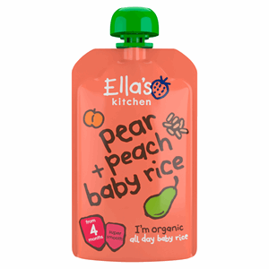 Ella's Kitchen Organic Pear and Peach Baby Rice Baby Pouch 4+ Months 120g Image