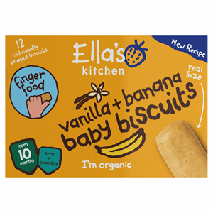 Ella's Kitchen Organic Vanilla and Banana Baby Biscuits Multipack Snack 10+ Months 12 x 9g Image