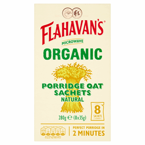 Flahavan's Microwave Organic Porridge Oat Sachets Natural 8 x 35g (280g) Image