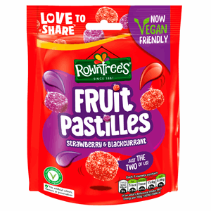 Rowntree's Fruit Pastilles Vegan Friendly Strawberry & Blackcurrant Sharing Bag 143g Image